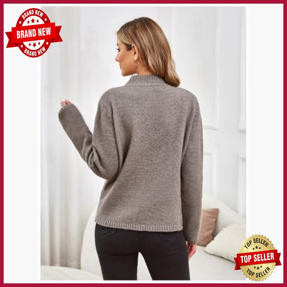 Mock Neck Pullover Sweater Split Front Rib Knit L… - image 2
